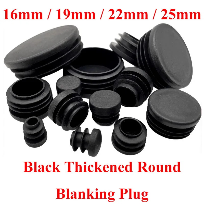 Black Thickened Round Plastic Blanking Plug OD 16/19/22/25mm Steel Pipe Plug Inserts Plug Bung Stopper for Chair Stool Leg Pipe