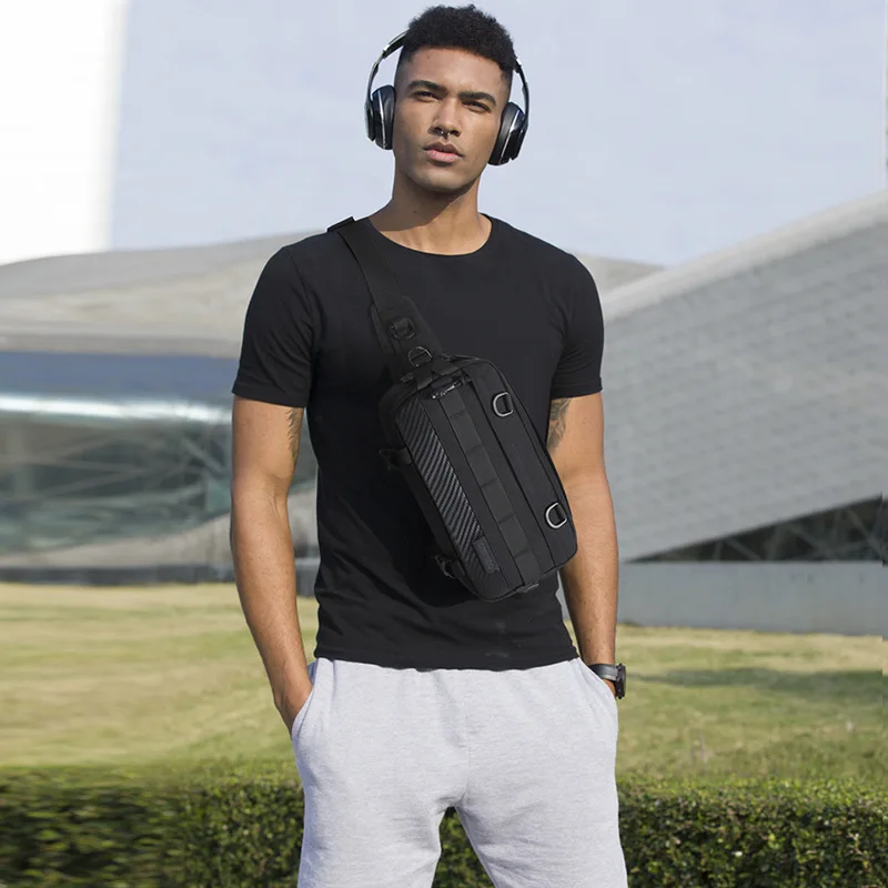 

Мужская поясная сумка, спортивная тактическая сумка через плечо, уличная водонепроницаемая нагрудная сумка из ткани Оксфорд большой вместимости