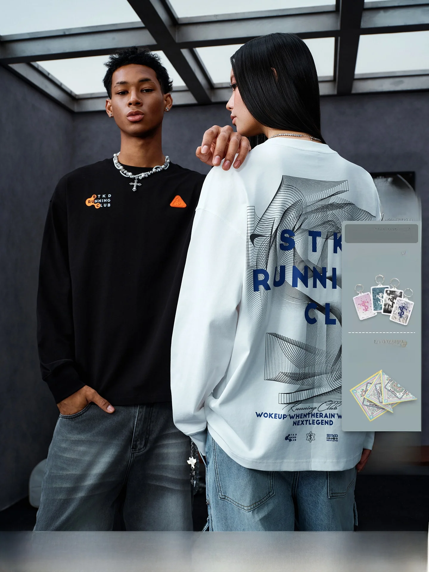 STK SmallTownKid Outdoor Sports Phantom Line Long Sleeve T-Shirt Street Casual Style Top Trendy Personality Cotton Sweatshirt