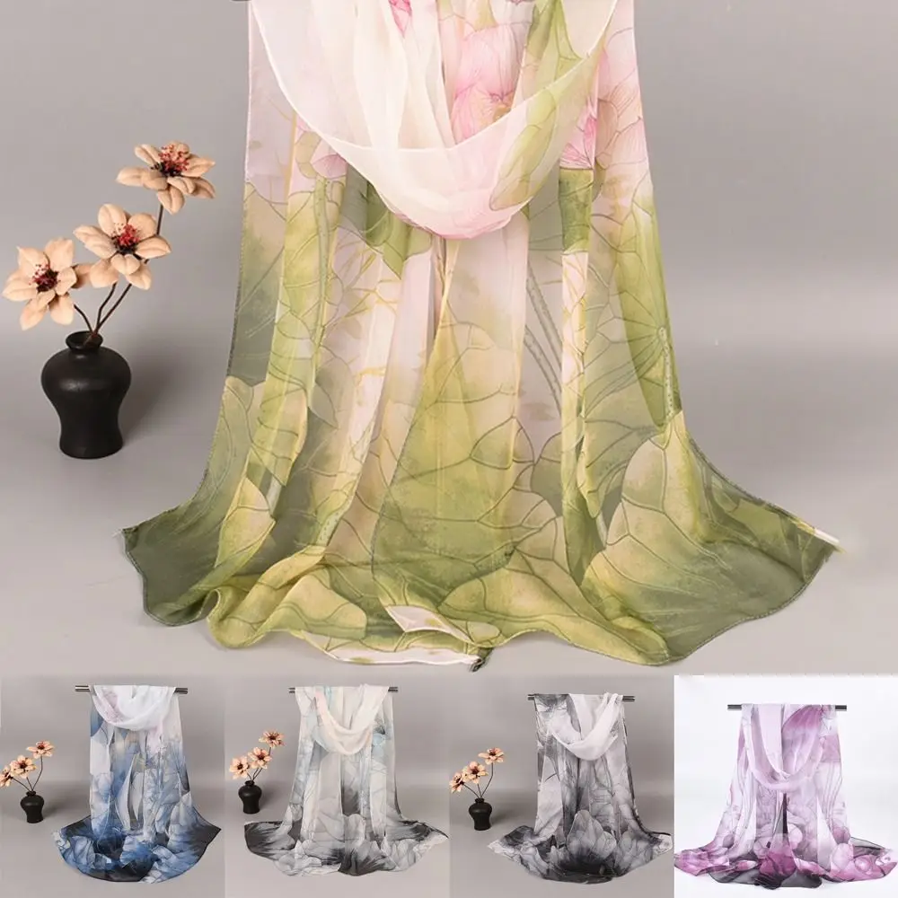 Modny szal jedwabny 50*160cm, satynowa powierzchnia, luksusowy design marki, szal na wiosnę i lato, wzór lotosu, drukowane szale dla kobiet i dziewcząt.