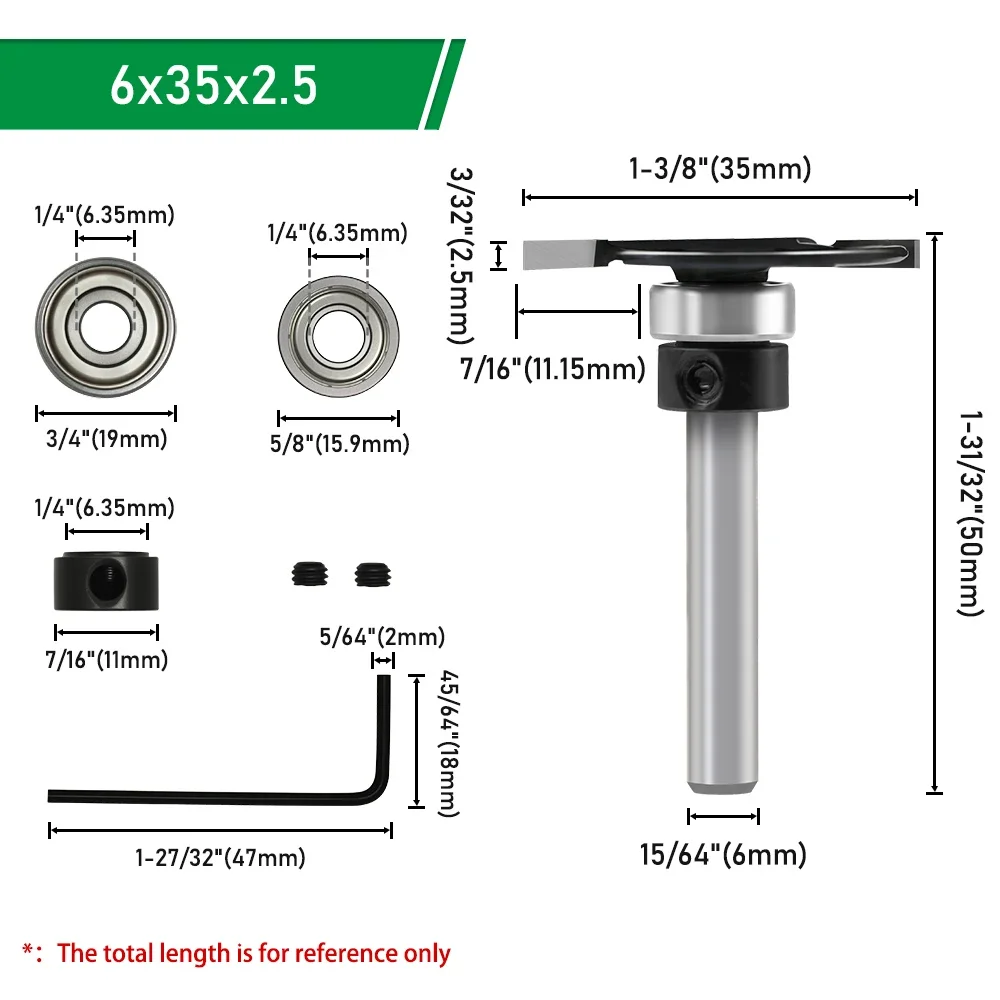 LAVIE T-Typ Nutfräser, 1/4 Zoll Schaft mit 15,9 mm & 19 mm Führungsringen, Holzbearbeitungs-Fräswerkzeug-Set mit Schraubenschlüssel – Detail 16