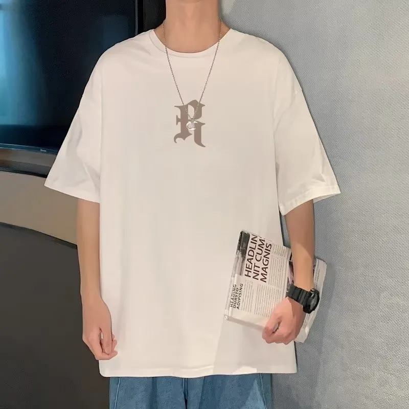 8XL Men Oversized Korean Fashion Loose Artistic Fonts Print Short Sleeve Round Neck Versatile Trend Couple outfit