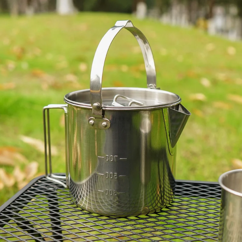 

Outdoor Portable stainless steel 410 kettle 1.2L climbing camping teapot portable hanging pot cooker coffee pot picnic pot