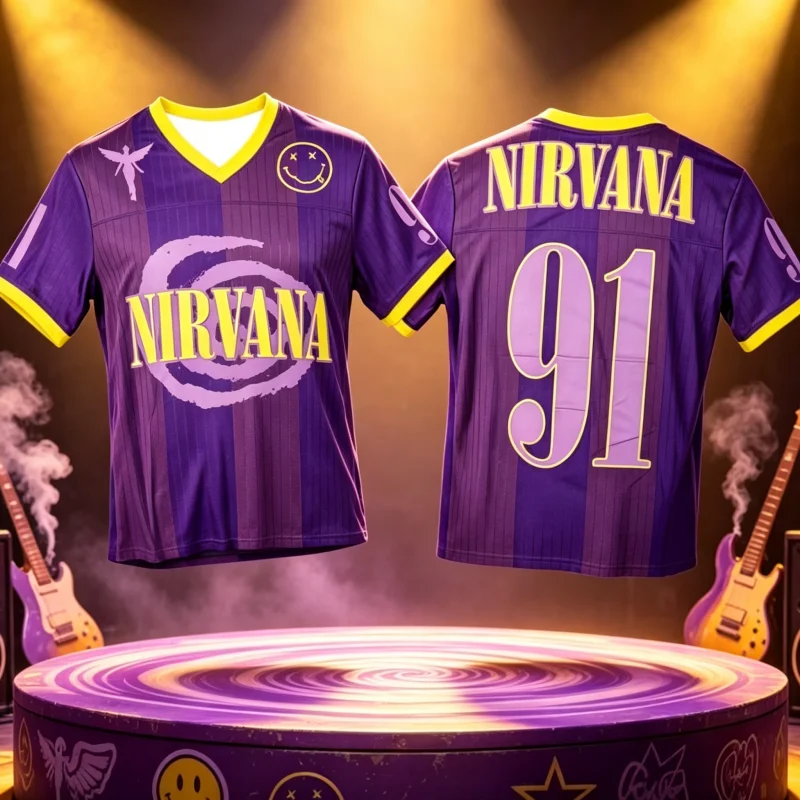 2026 Summer Nirvana Smiley Face 91# Football Jersey Unisex T-Shirt Y2k Rock Hip-hop Style Breathable Street-wear Family Matching
