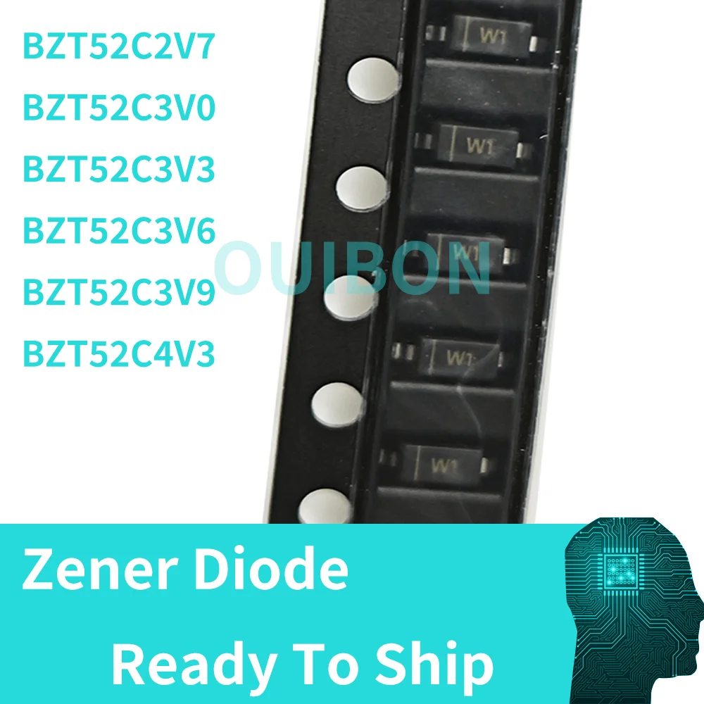 100PCS BZT52C2V7 BZT52C3V0 BZT52C3V3 BZT52C4V3 SOD123 BZT52C 2.7V 3.3V W1 SOD-123 1206 SMD Original Zener diode