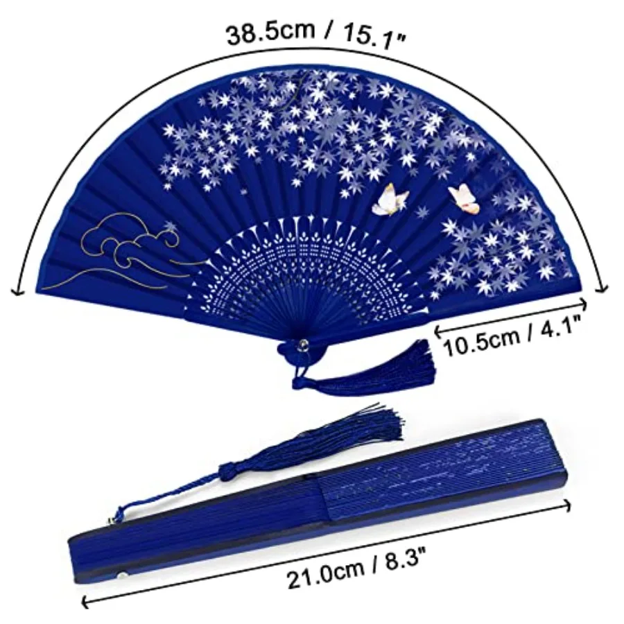 Handheld Fan, 4 PCS Hand Fan, Chinese Folding Fan for Women Foldable, Silk Bamboo Hand Held Fan, Paper Hand Fan
