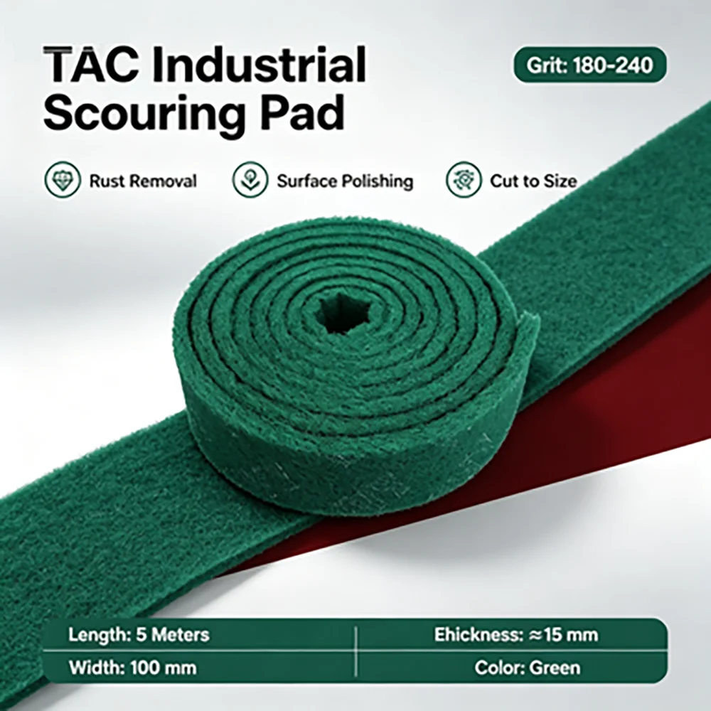 Non‑woven Abrasive Scouring Pad Roll Industrial Nylon Cleaning Polishing Pad for Metal Rust Removal Deburring Surface Finishing