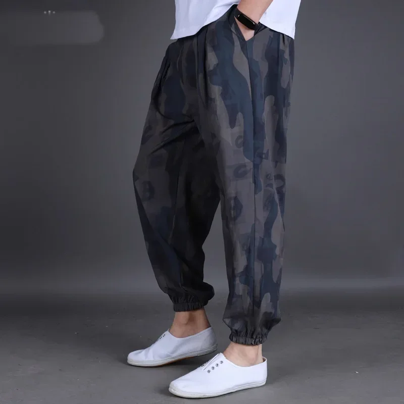 2024 Summer Harem pants Men chinese Style Casual Loose Kimonos Trousers Printed Kung Fu Thin Man 10857