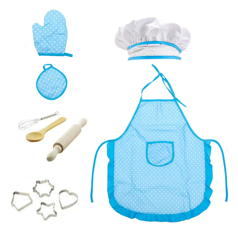 Delantal de cocina de simulación para niños, juguetes de Casa de juego, juego de herramientas de cocina, sombrero de Chef, mitón, utensilio, vestido de niña, disfraz de Chef, regalo de juego de rol