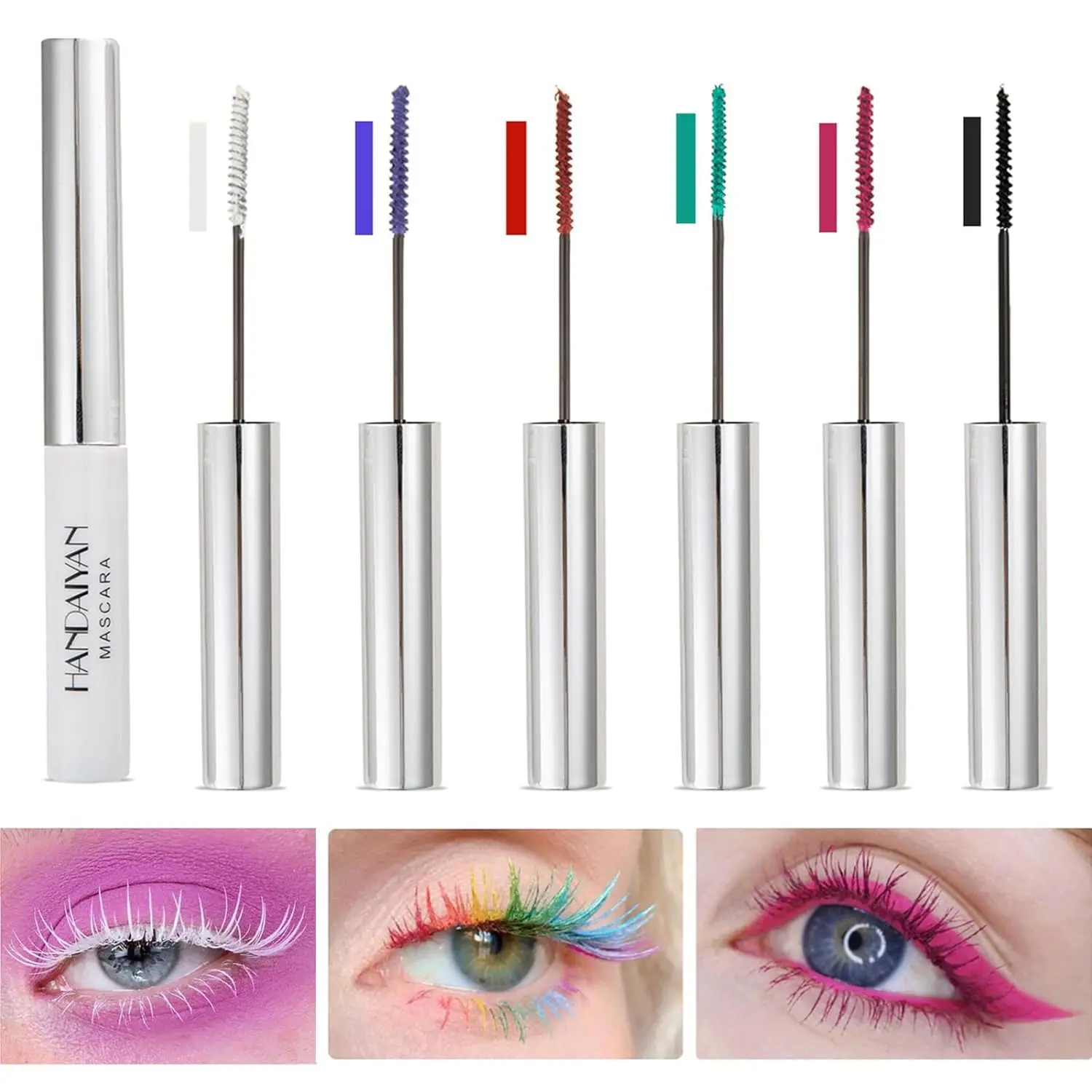 Choice 6 Colors Colored Mascara Set for Eyelashes, Colorful Waterproof Mascara Charming Long Lasting Voluminous Mascara Eye