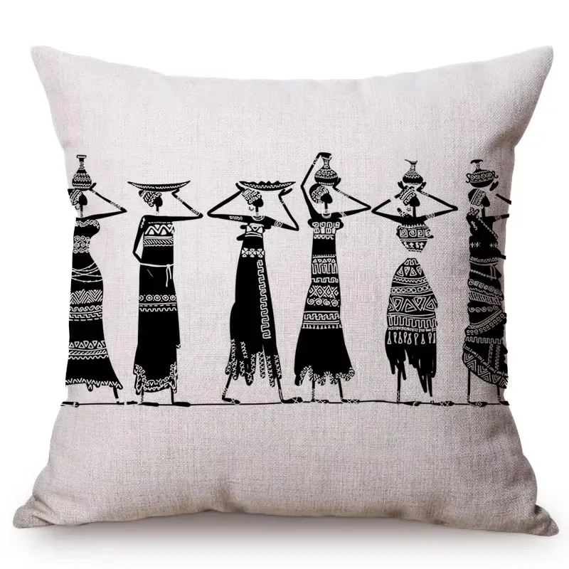 African Dance Art Decoration Cushion Cover Africa Nation Tradition Culture Simple Cotton Linen Sofa Throw Pillow Case cojines