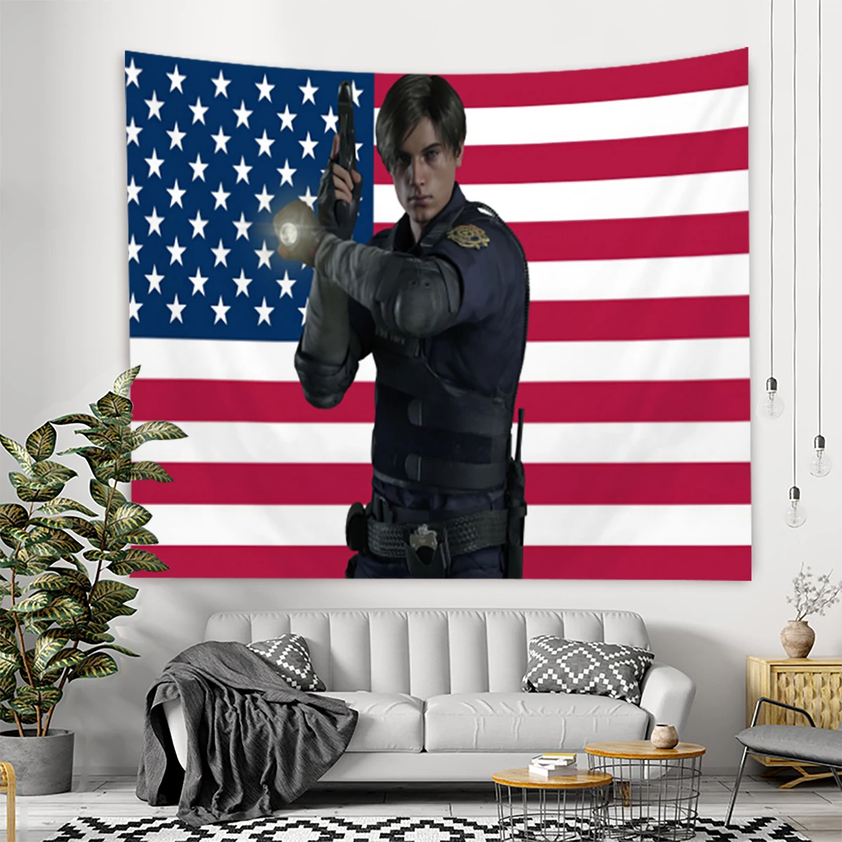 Leon Kennedy USA Flag Tapestry Wall Hanging America Flag Tapestries Witchcraft Home Bedroom Dorm Art Decor Wall Carpets