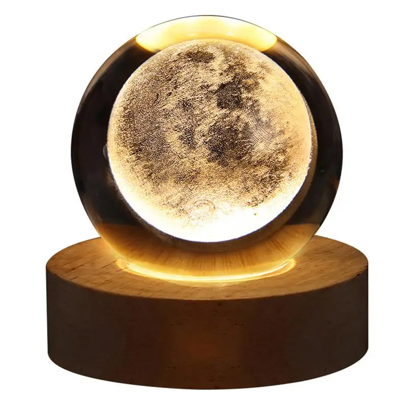 3D Crystal Ball Night Light Kids Moon Lamps Universe Earth Globe Crafts Home Desktop Decor Christmas Valentines Gifts