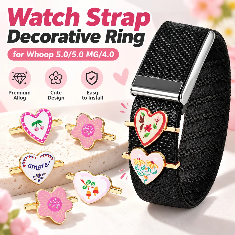 Heart Shaped Watch Strap Decorative Ring Flower Metal Watchband Charms Ornament Jewelry Items for Whoop 5.0/5.0 MG/4.0