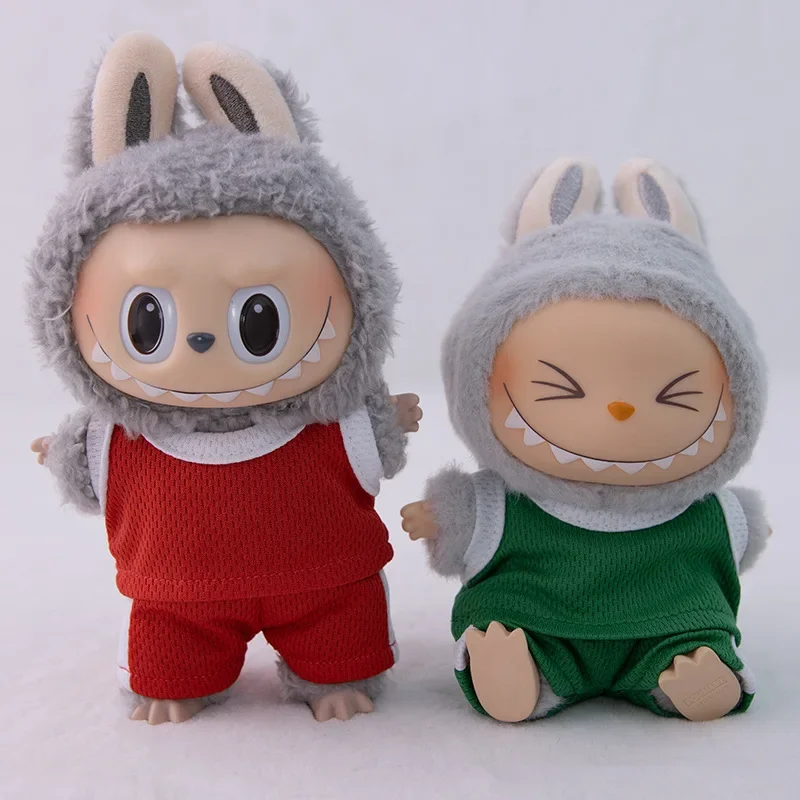 17 سنتيمتر Labubu لاعب كرة السلة الملابس Kawaii البسيطة أفخم ملابس دمى دمية لطيف رياضي المعبود دمية