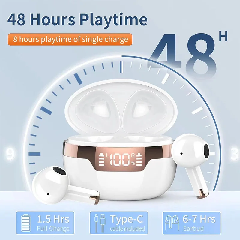 Bluetooth5.2 Headphones TWS J97 Wireless Earphones LED Digital Display Touch Control Headset For Android iOS Game Sport Earbuds