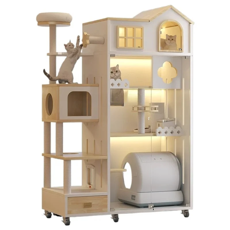 

Cat villa household indoor cat house can put automatic litter box cabinet climbing frame toilet integrated cat cage