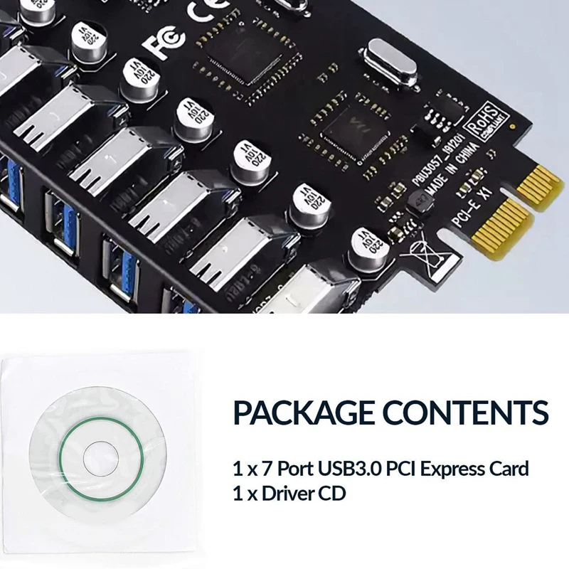 Top-7 Ports USB 3.0 PCI Express Adapter Card USB Expansion Card, Pcie Riser Card For PC, Linux / Windowsxp/ 7/ 8/ 8.1/ 10