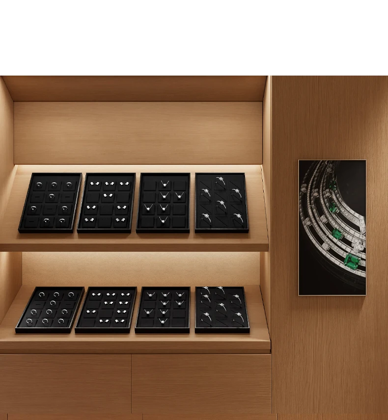 Oirlv 12-Fächer Schmuck-Organizer-Tablett Schwarz Ring Ohrring Armreif Halskette Anhänger Schmuck-Präsentationstablett Samt-Schmuck-Organizer – Detail 12
