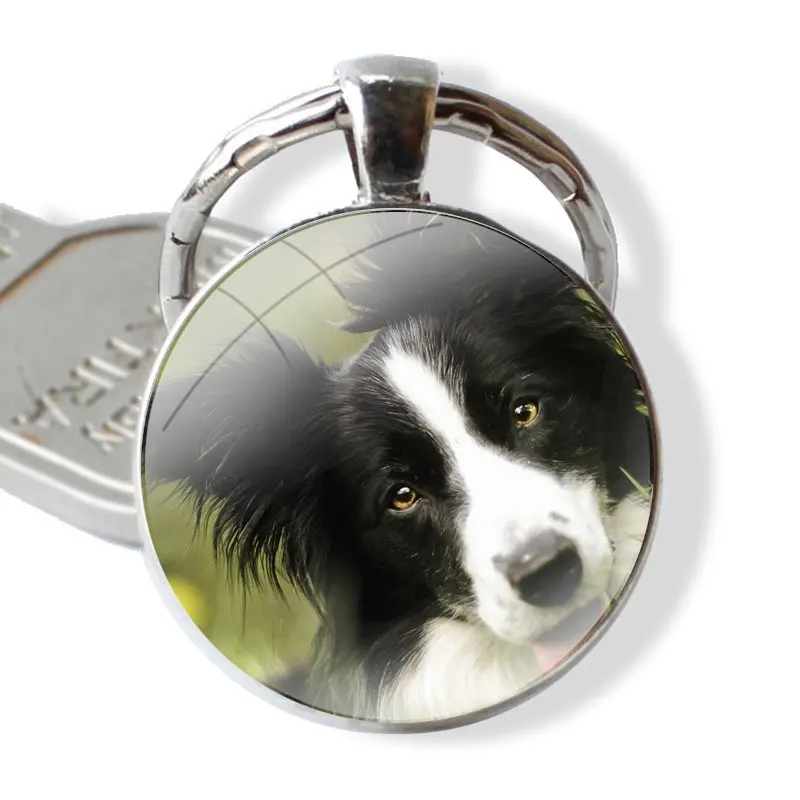 border collie dog Keychain Handmade Glass Cabochon Key Ring Holder Pendant Key Chains