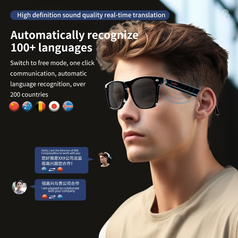 AI Smart Translate Glasses Support Custom Myopia Lens Translate Language Bluetooth Call Music Play Noise Canceling Smart Glasses