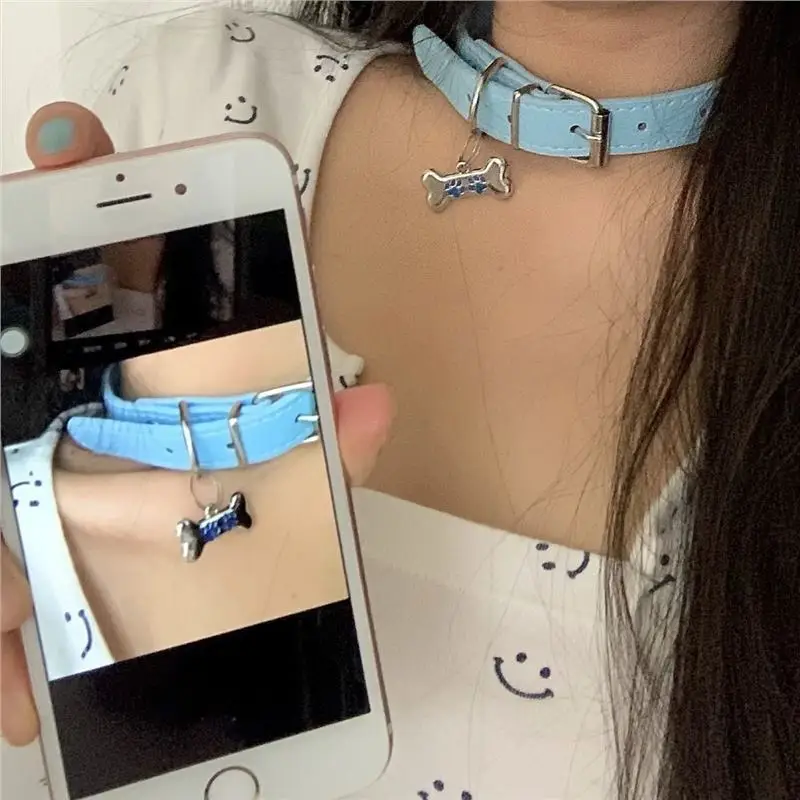 Subculture collar cute baby blue bone collar punk choker ins hot and sweet