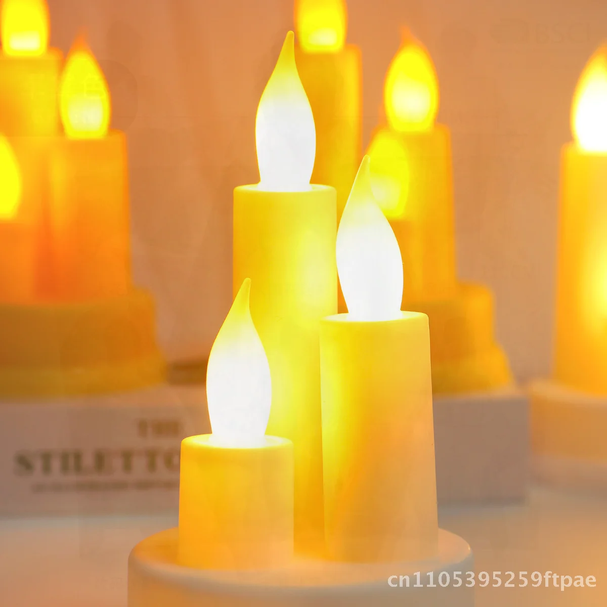 Golden Vintage Electroplated LED Candlestick Set European Pattern Smokeless Tomb Lamp for Ching Ming Festival Decorative