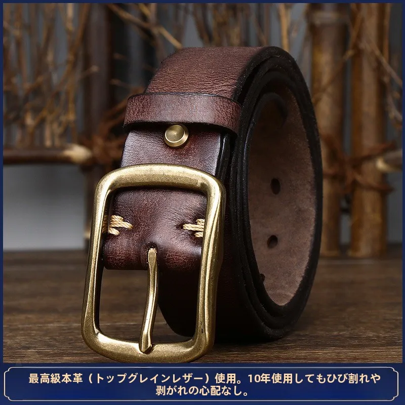 新しい-38-センチメートルメンズベルト本物の純粋な牛革ヴィンテージ色あせた銅バックルカジュアルジーンズウエストベルト革ファッションアクセサリー