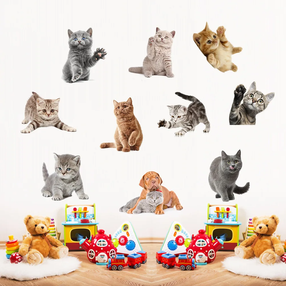 Cats 3D Wall Sticker Toilet Stickers Hole View Vivid Dogs Bathroom For Home Decoration Animals Vinyl Decals Art Wallpaper Poster