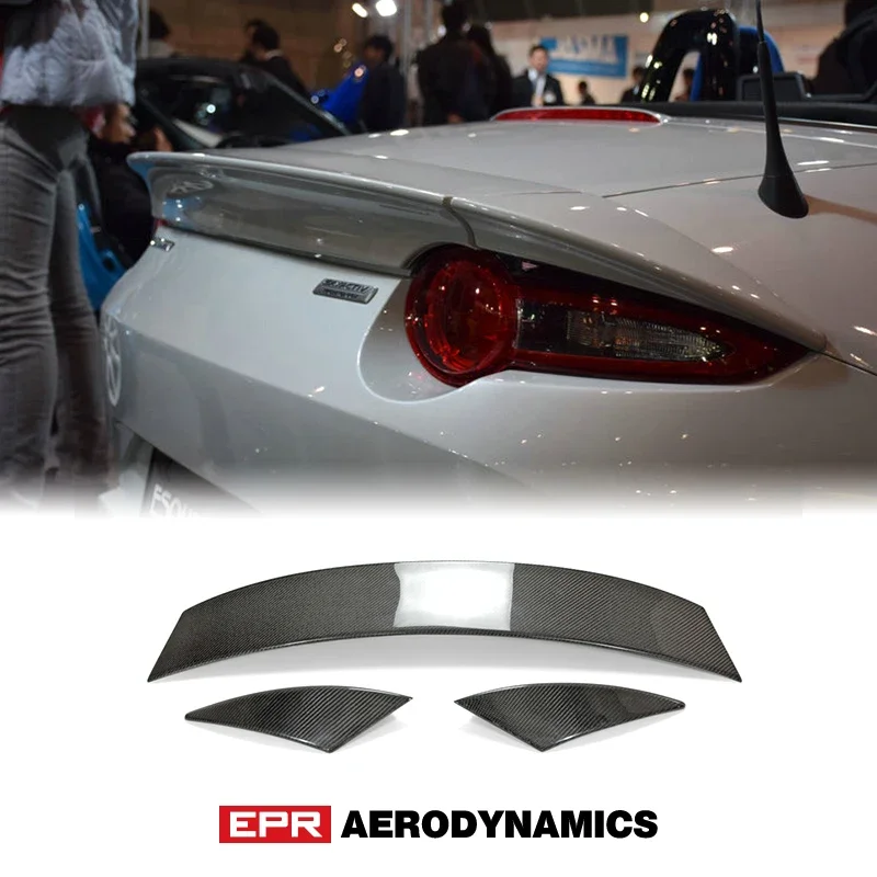 Car-styling For Mazda MX5 ND5RC Miata Roadster ESQ Style Carbon Fiber Rear Spoiler 3pcs (soft top only) ND Trunk Wing Lip Kit