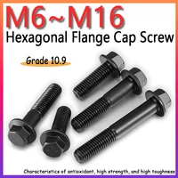 Grado 10,9 acero al carbono negro M6 M8 M10 M12 M14 M16 tornillos con tapa de brida hexagonal perno con almohadilla tornillo de cabeza Hexagonal 1 ~ 5 uds