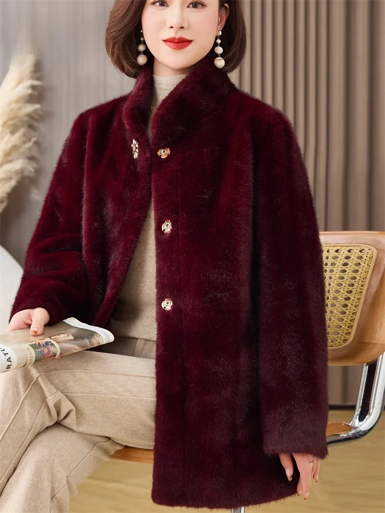 

Autumn Winter Thiened Plu Jaet Stand Collar Open Cardigan Sle Women's Middle Aged And ly Faionable Simulation Fur