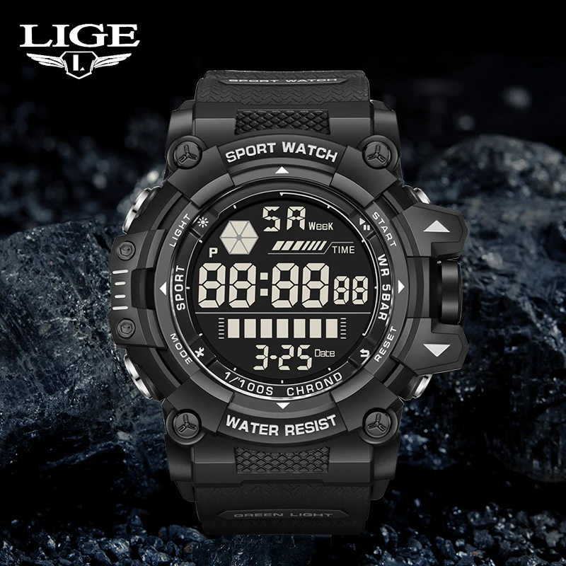 

LIGE New Fashion Luxury Watches Men Sports Dive Quartz Mens Watch Military Waterproof Luminous Digital Wristwatches Reloj Hombre