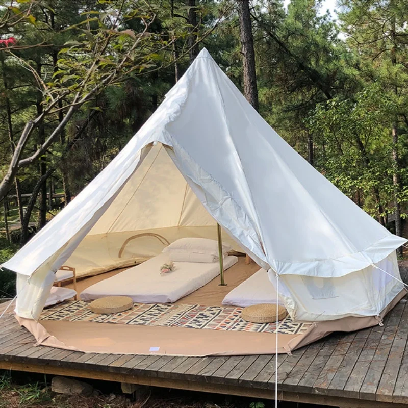 Waterproof Camping Tent, Cotton Canvas Yurt with Galvanized Steel Frame, 6 Person Family Tent