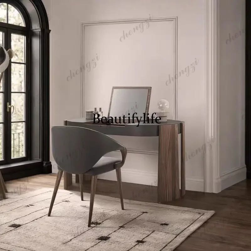 Modern medieval style solid wood leather art post desk dresser folding mirror makeup table