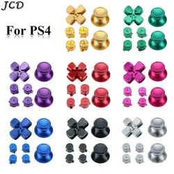 JCD 1set For PS4 Pro SLim C ontroller Metal Thumb Grip Caps Aluminum ABXY Buttons Thumbsticks Chrome D-pad Key Replacement