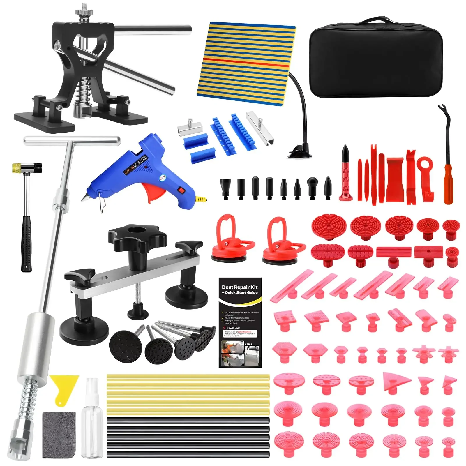 

Paintless Dent Repair Kit With T-Bar Puller Bridge Puller Reflect Board Rubber Hammer And Trim Tools