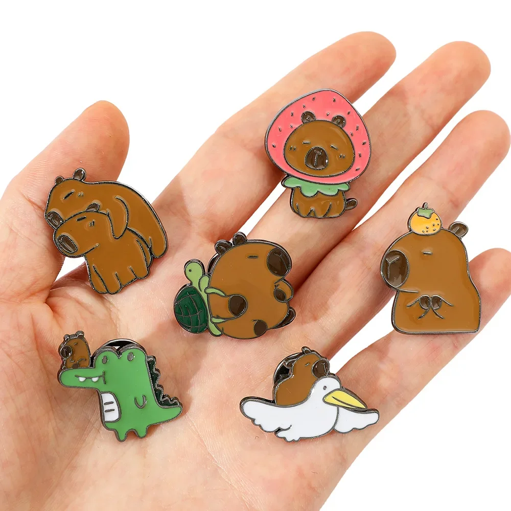 Cute Capybara Enamel Pins CustomDuck Crocodiles Bird Brooches Lapel Badges Cartoon Animal Jewelry Gift for Kids Friend Wholesale