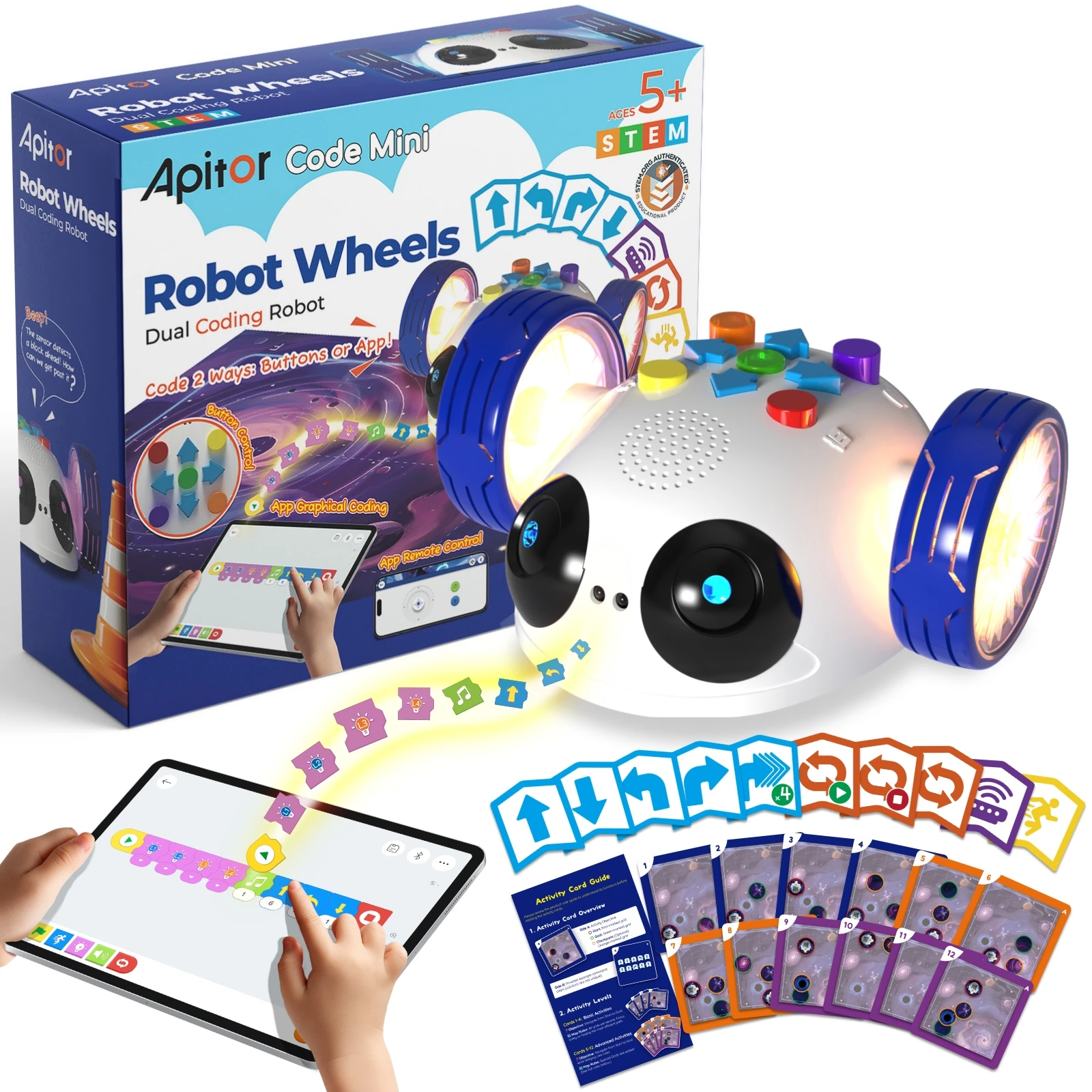 

Apitor Mini Robot Wheels Dual Coding Robot APP Remote Control Ages 5+ Kids STEM Educational Toys