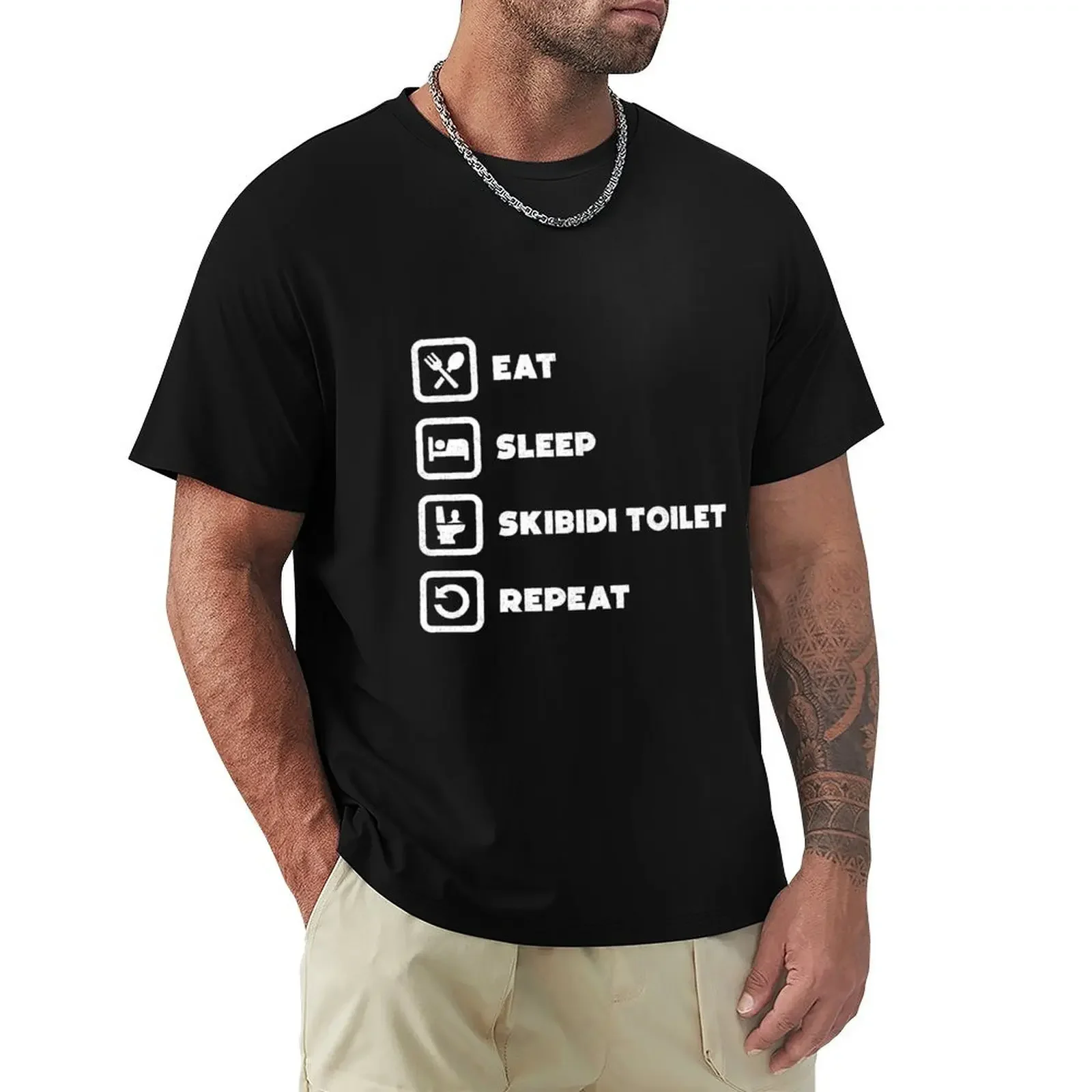 Eat Sleep Skibidi Toilet Repeat Meme T-Shirt heavyweights oversized blanks mens clothing Short Sleeve Round Collar t shirt men