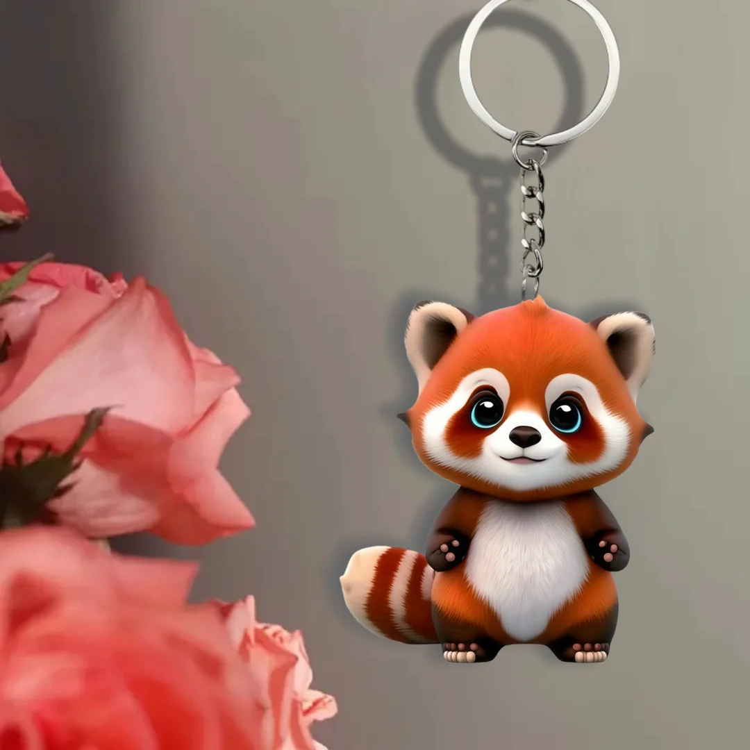 2D Cartoon Red Panda Keychain Animal Themed Flat Acrylic Pendant Ornament Charms Hanging Decoration for Bags Party Festive Gift