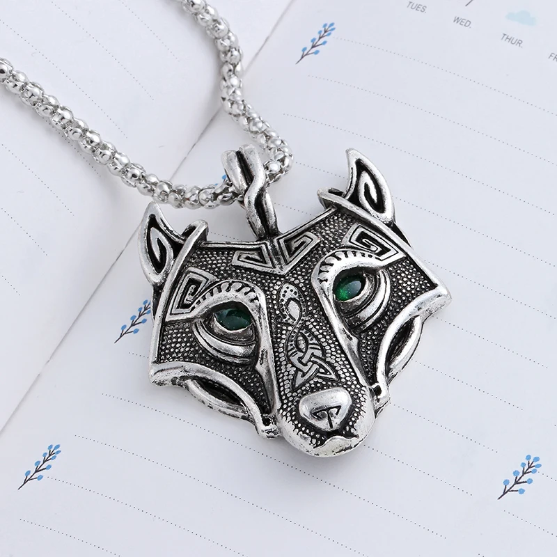 Retro Viking Wolf Head Necklace Nordic Punk Cool Style Pendant Fashion Cosplay Accessory for Men