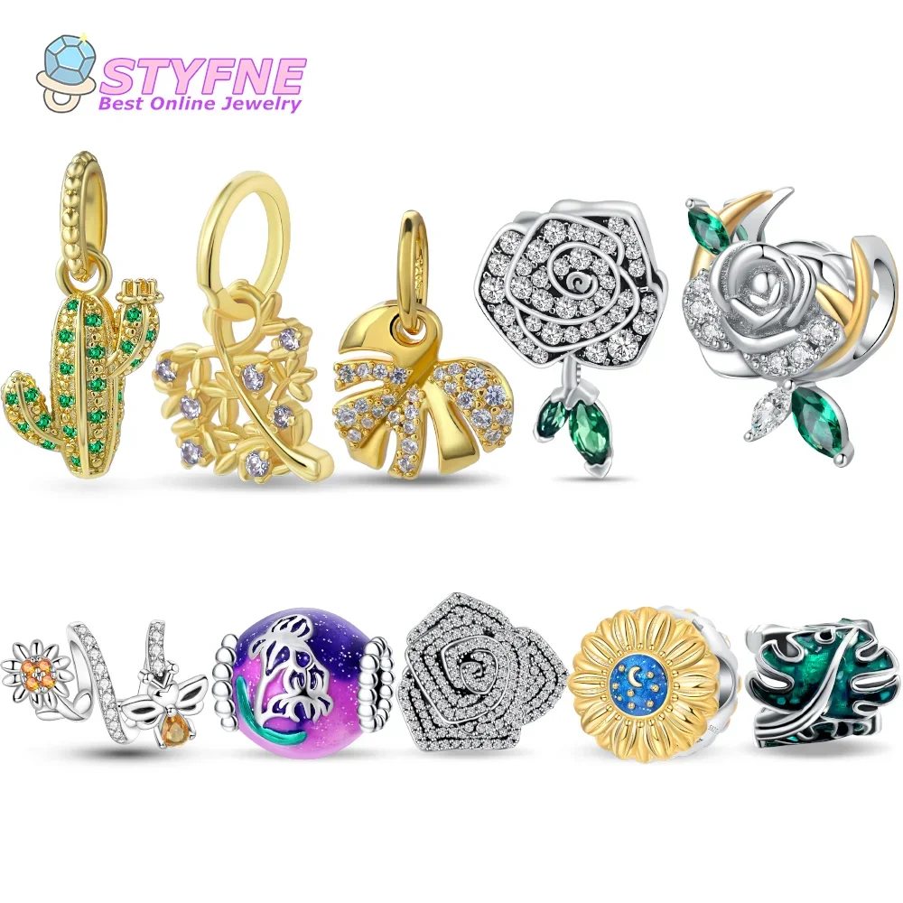 925 Sterling Silver Sparkling Tulip Pendant - Flower Series Beads Charms fit Bracelets and Necklaces Dangle Pendants