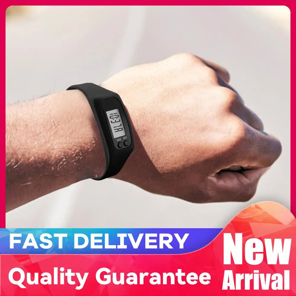 LED Pedometer Bracelet Step Counter Watch 12/24H Time Display Walking Running Pedometer Silicone Step Tracker for Adults Kids