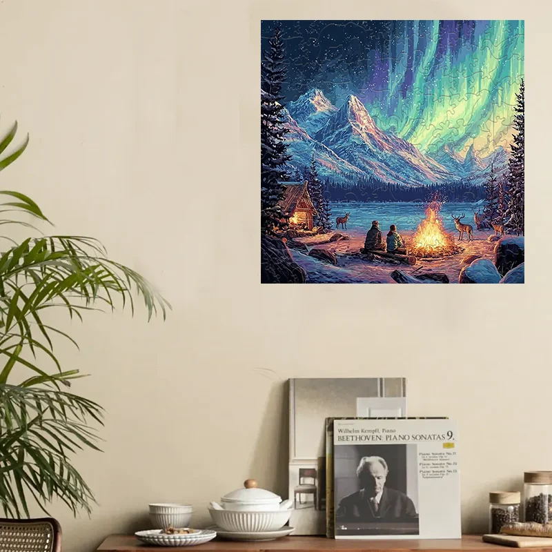 Aurora Snow Scene Wooden Jigsaw Puzzle, Party Leisure and Stress Relief Game