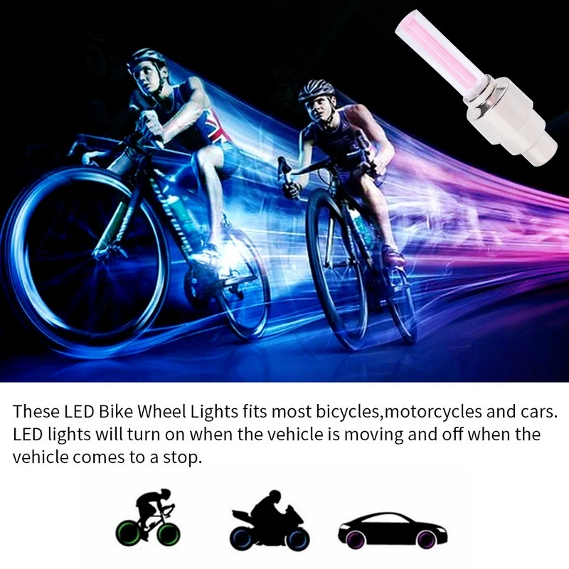 2 Pcs Universal Tire Valve Cap LED Lights Colorful Car Motorcycle Bicycle Wheel Hub Spoke Bulb Cycling Styling Neon Lamp