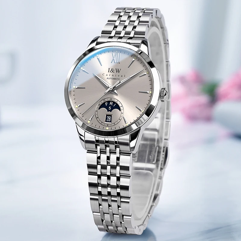CARNIVAL High-End Series IW Brand Luxury MIYOTA Movement Mechanical Watch Women Stainless Steel Sapphire Classic Womens Watches