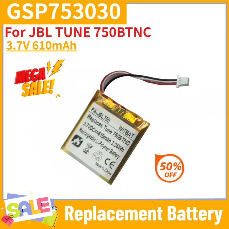 New Wireless Headphones Battery 3.7V 610mAh GSP753030 For JBL TUNE 750BTNC