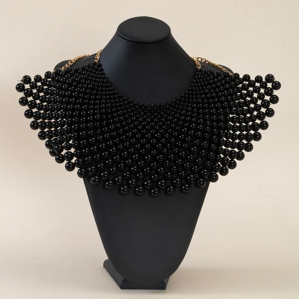 Exaggerated Adjustable Pearl Shoulder Cape Solid Color Plastic Bead Layered Pearl Necklace Bead Necklace Banquet