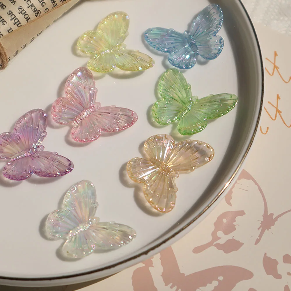 10Pcs Acrylic Butterfly Shape Pendants Beads Plated Color Transparent AB For Jewelry Making Handmade DIY Accessories 31*42MM